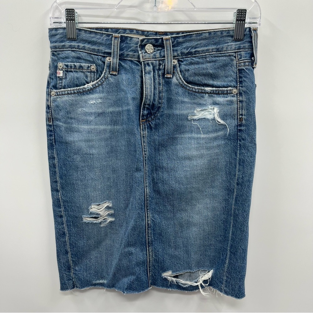 AG Adriano Goldschmied Blue Distressed Midi Skirt